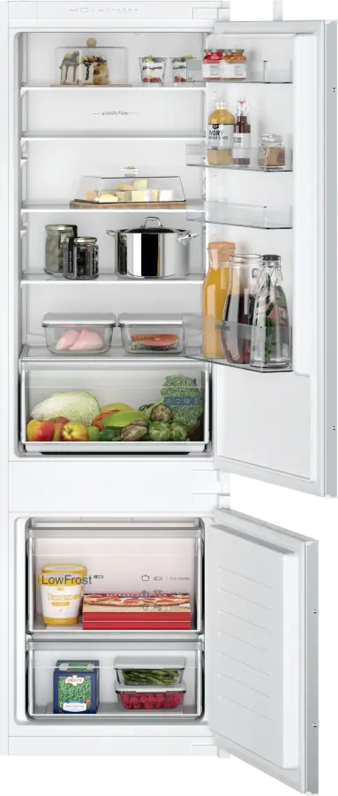 KI87VNSE0G iQ100 Built-in fridge-freezer with freezer at bottom 177.2 x 54.1 cm sliding hinge