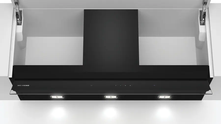 LJ97BAM60B iQ500 Integrated Design Hood 90 cm clear glass black printed, Black